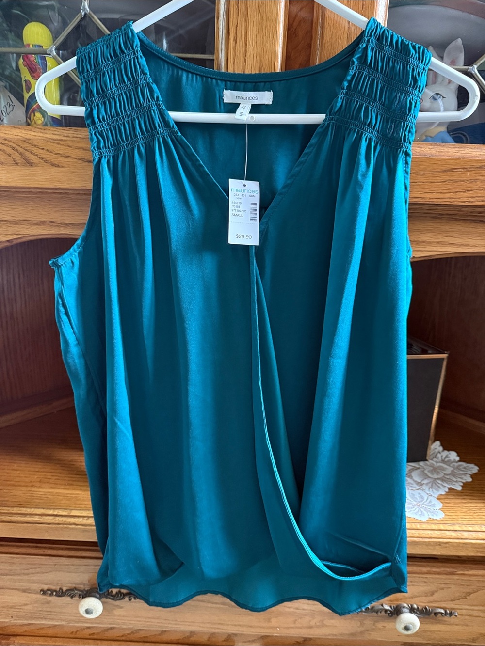 Maurices Teal Draped V-Neck Smocked Shoulder Tank brand new with tags size small